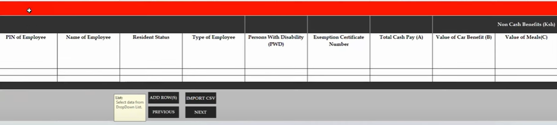 P10 Excel Sheet B with employee salaries, benefits, reliefs, and PAYE deductions