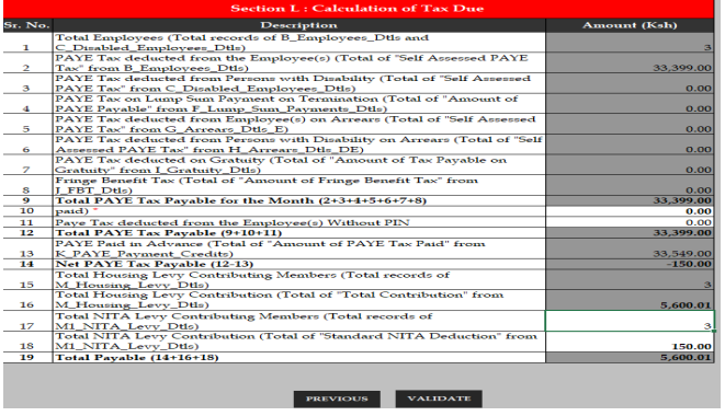 P10 Excel Sheet C summarising PAYE totals and tax due